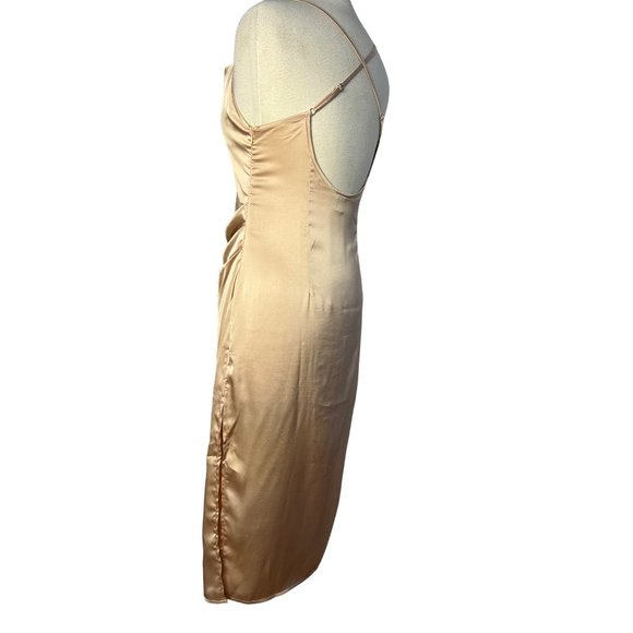 SHEIN Dress Petite Large Tan Sheath Midi adj Straps Zip Scoop Neck - Picture 3 of 15